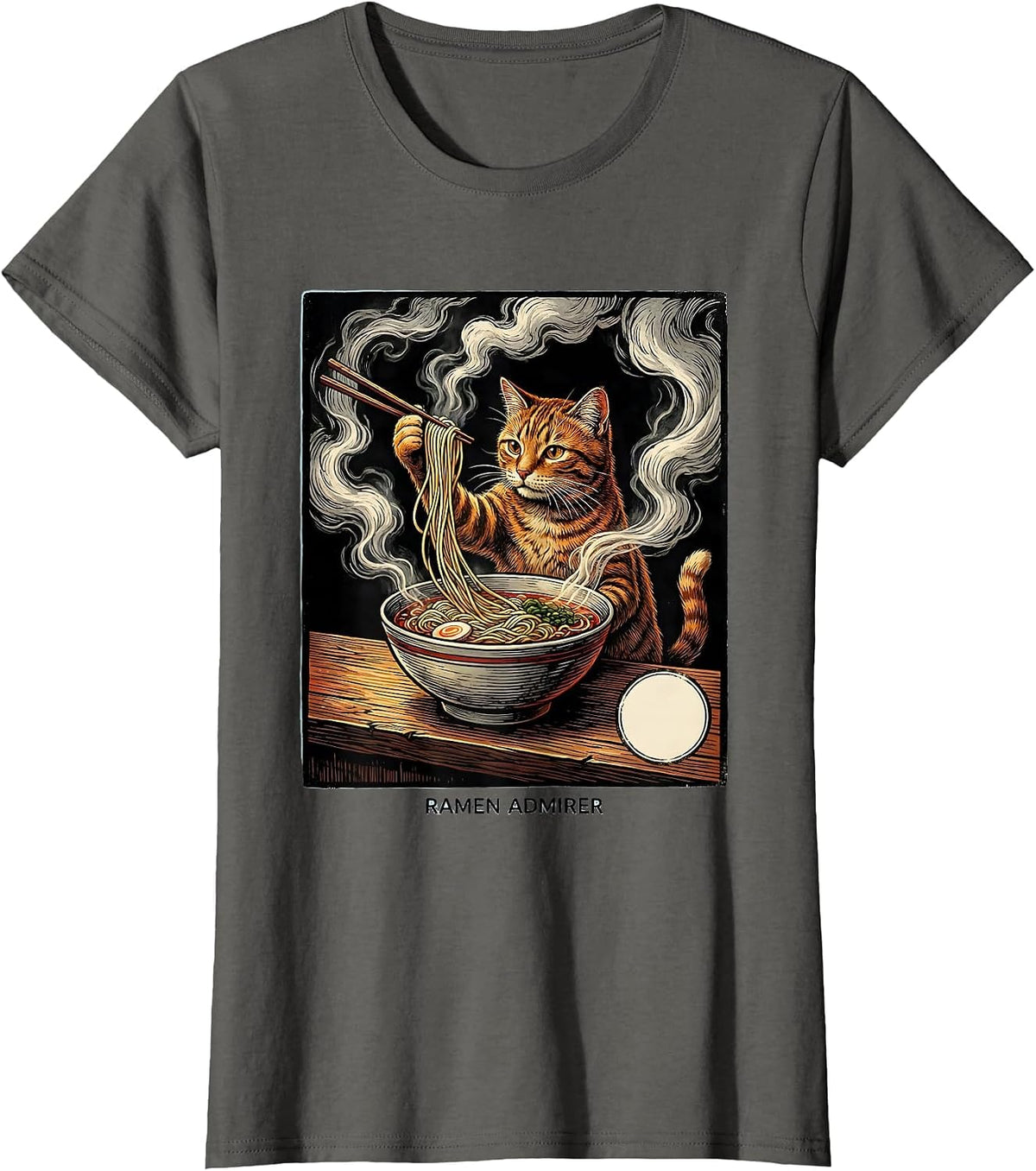 Women's Ramen Admirer Funny Cat Ramen Japanese Anime Kawaii Gifts T-Shirt - Asphalt Grey
