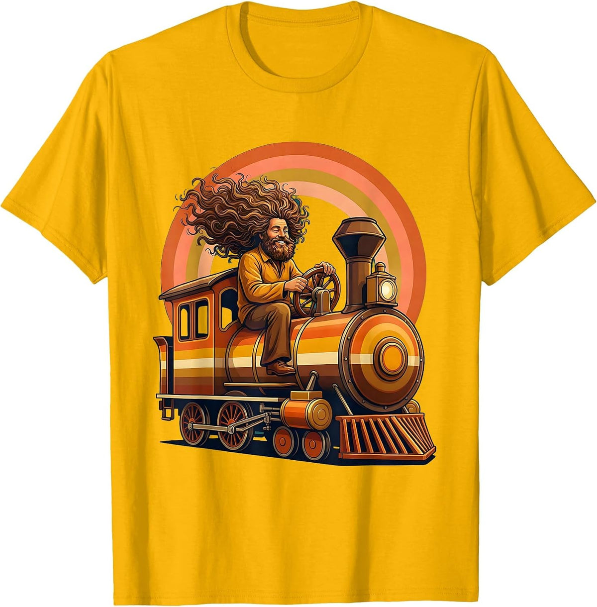 Wild-Haired Locomotive Engineer Graphic Tee T-Shirt - Golden Yellow