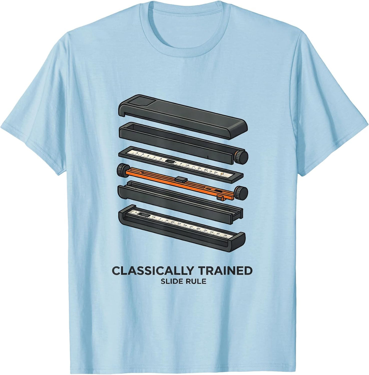 Men's Classically Trained Slide Rule Retro Mechanical Analog T-Shirt - Baby Blue