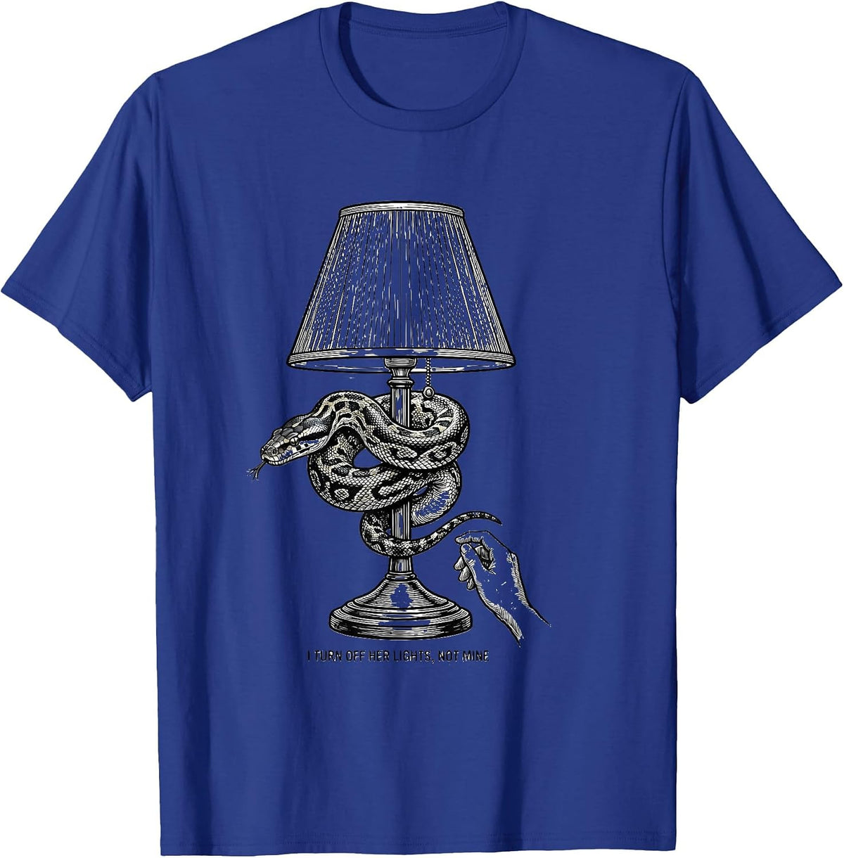Men's I Turn Off Her Lights, Not Mine Funny Ball Python Snake T-Shirt - Royal Blue