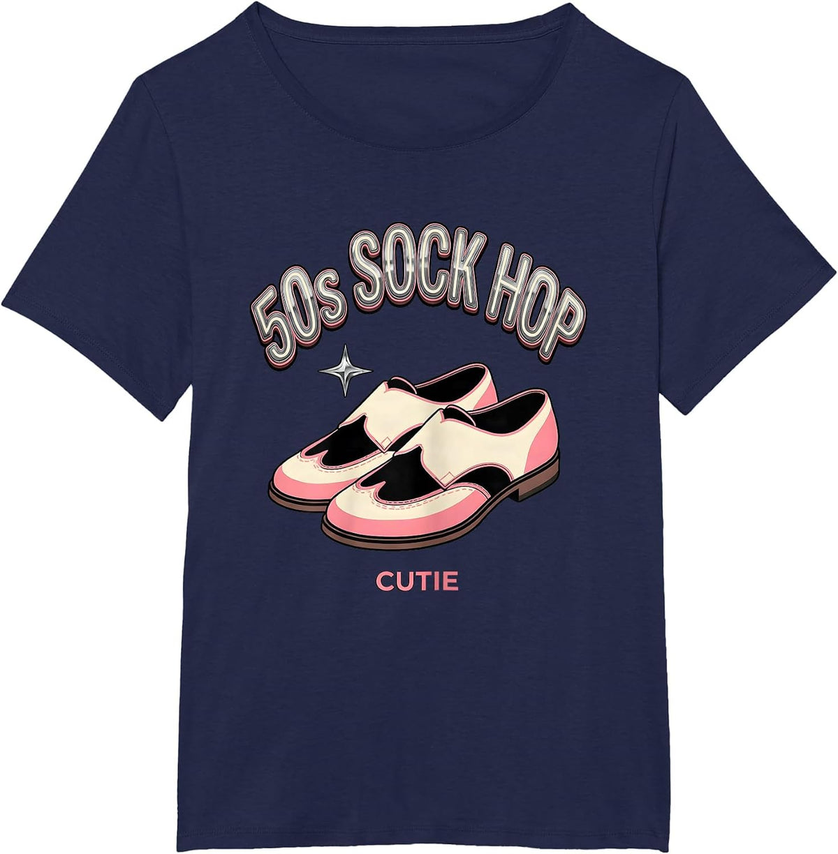 Women's 50s Sock Hop Cutie Retro Rockabilly 1950s Party Costume T-Shirt - Navy Blue