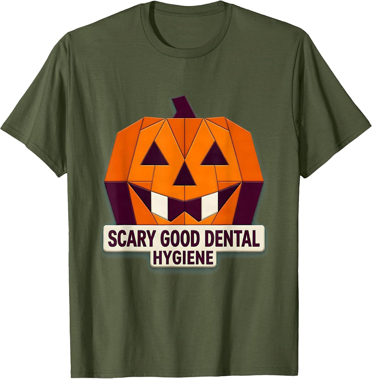Scary Good Dental Hygiene Halloween Design T-Shirt - Olive Green