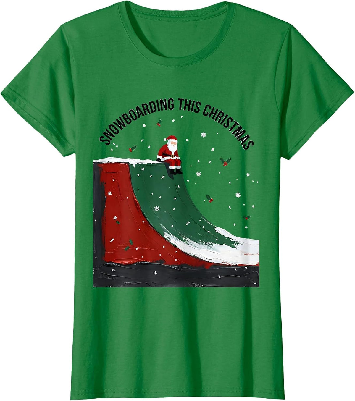Snowboarding This Christmas Funny Santa Snowboarder T-Shirt - Kelly Green