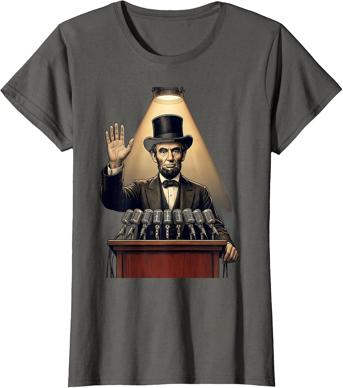 Women's Abraham Lincoln Portrait Funny Presidents Day Novelty T-Shirt - Asphalt Grey