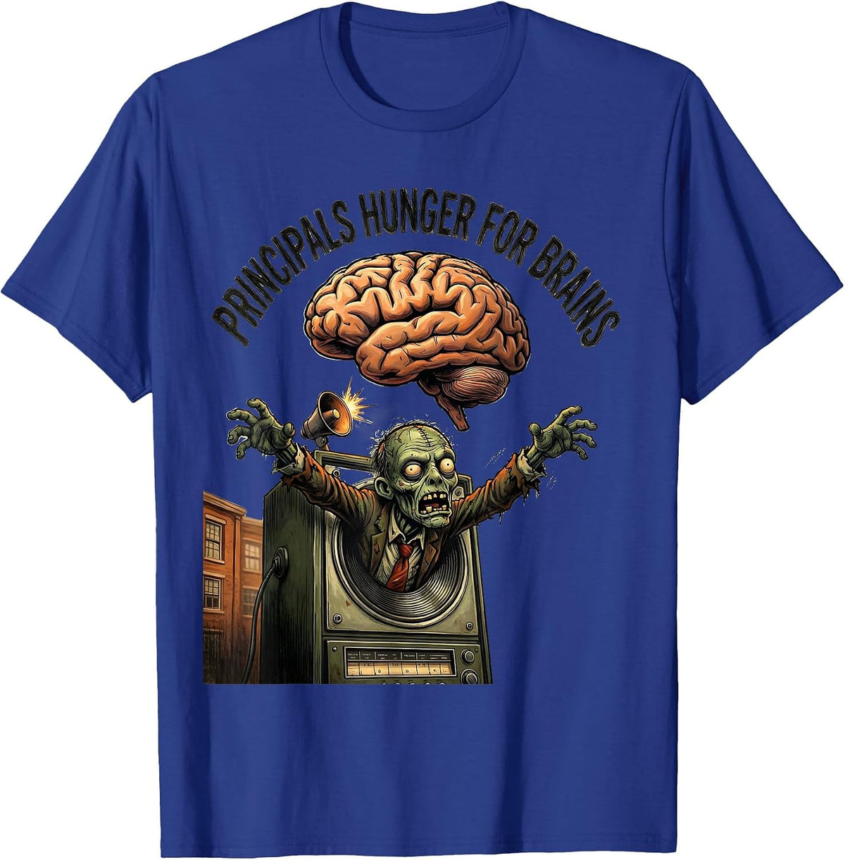 Men's Principals Hunger For Brains Funny Zombie Teacher Halloween T-Shirt - Royal Blue