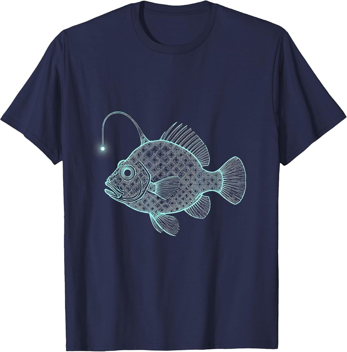 Deep Sea Fish Fractal Pattern Illustration T-Shirt - Navy Blue