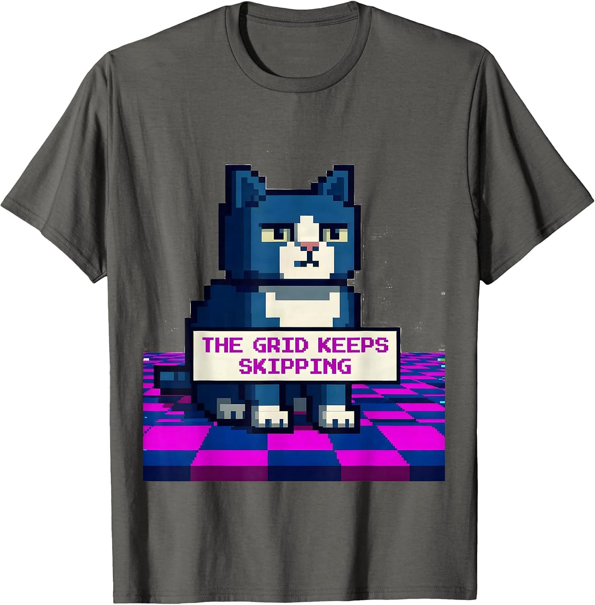 Men's The Grid Keeps Skipping Pixel Art Weirdcore Kidcore T-Shirt - Asphalt Grey
