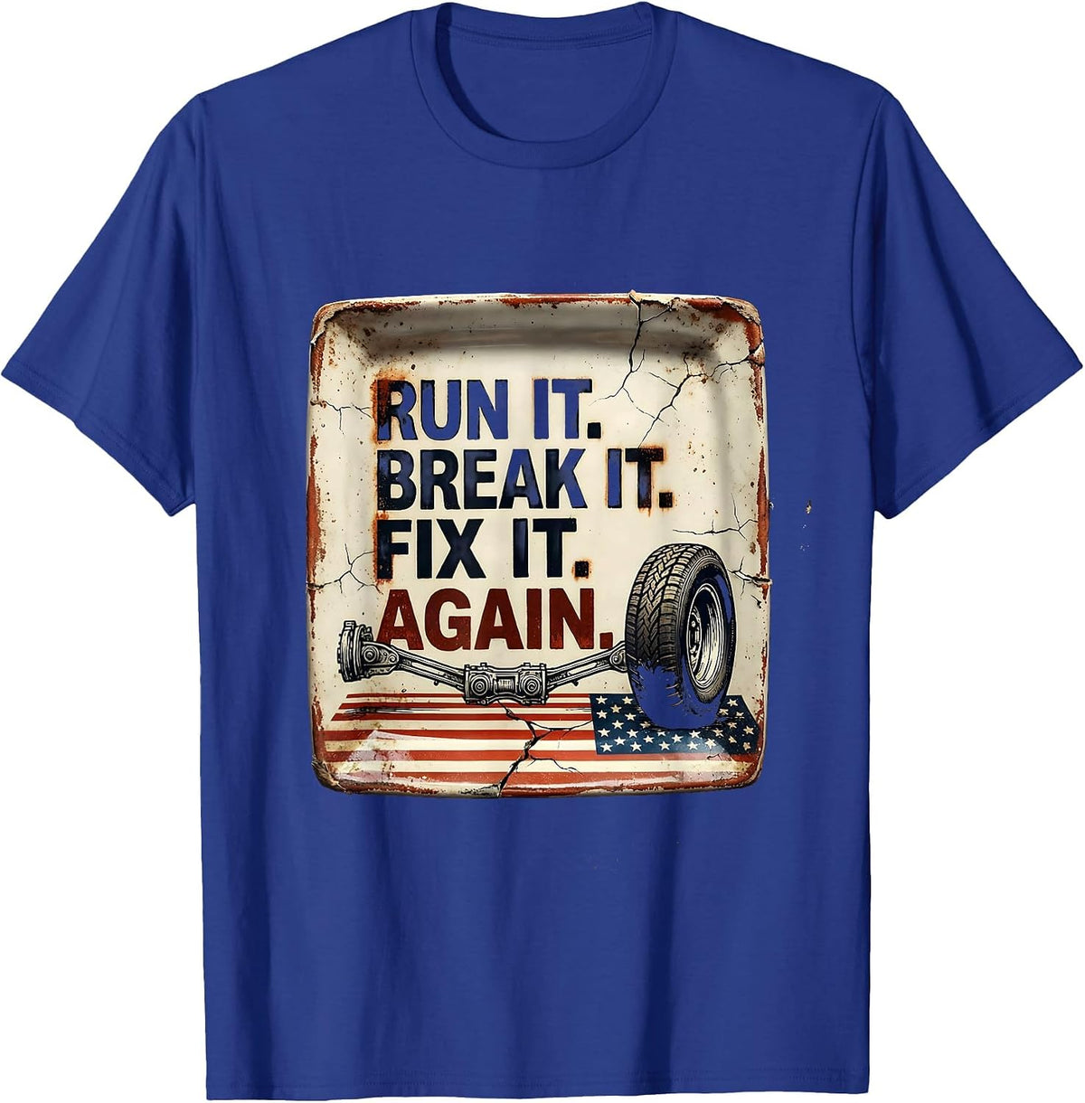 Men's Run It Break It Fix It Again Distressed RC Car Racing T-Shirt - Royal Blue