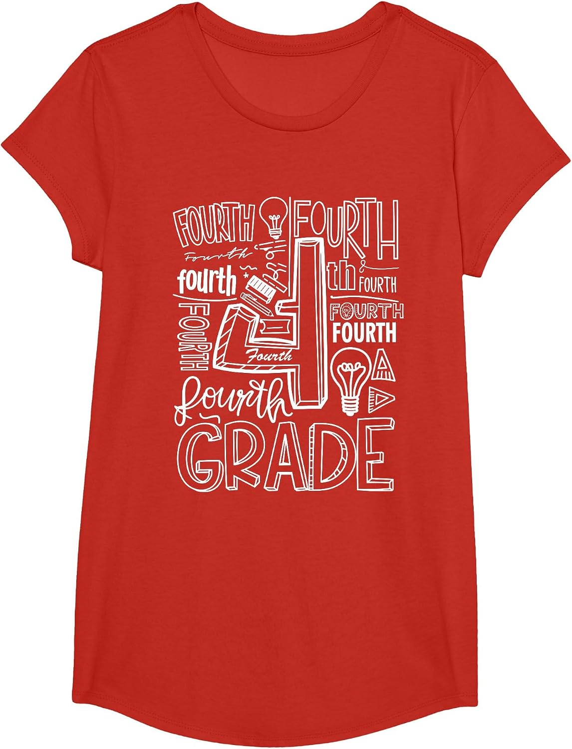 Fourth 4th Grade Typography Back to School T-Shirt - Girls Red