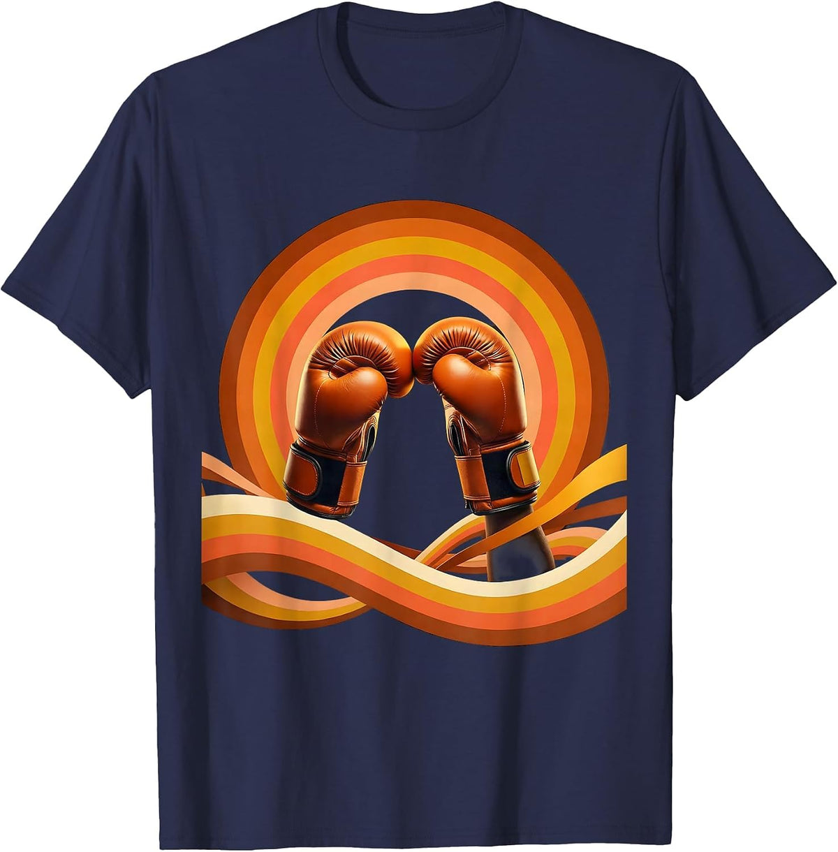 Boxer Gloves Raised in Victory Illustration T-Shirt - Navy Blue