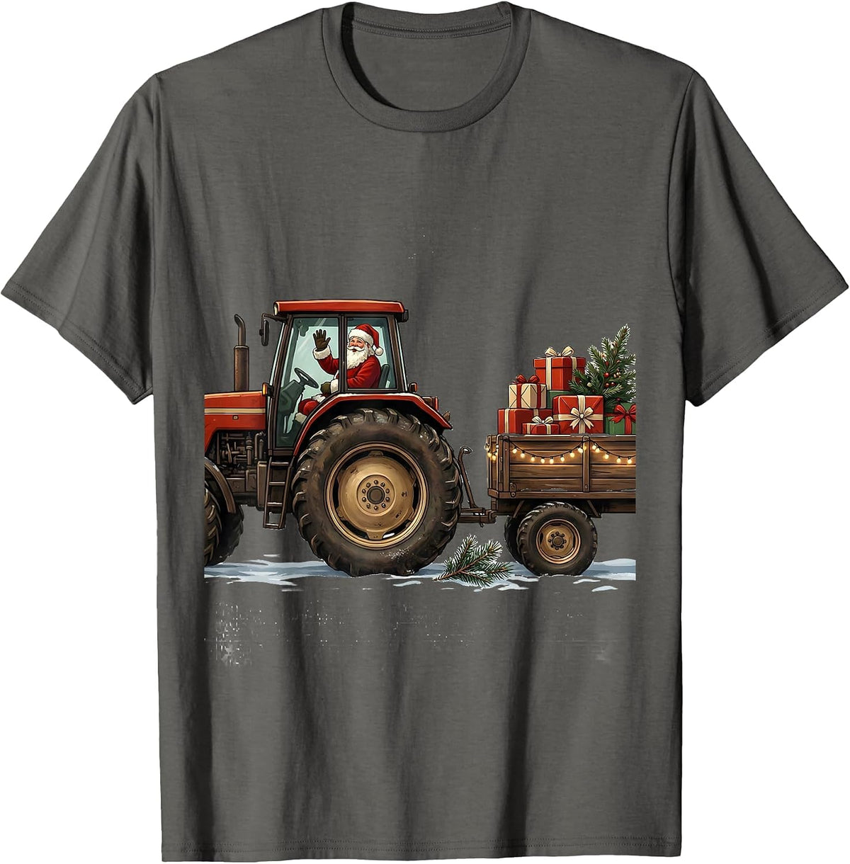 Farm Tractor Santa Christmas Farm Life Humor Gift T-Shirt - Asphalt Grey