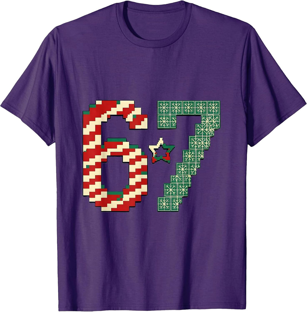 6 7 Pixel Art Christmas Meme Gen Alpha Slang T-Shirt - Purple
