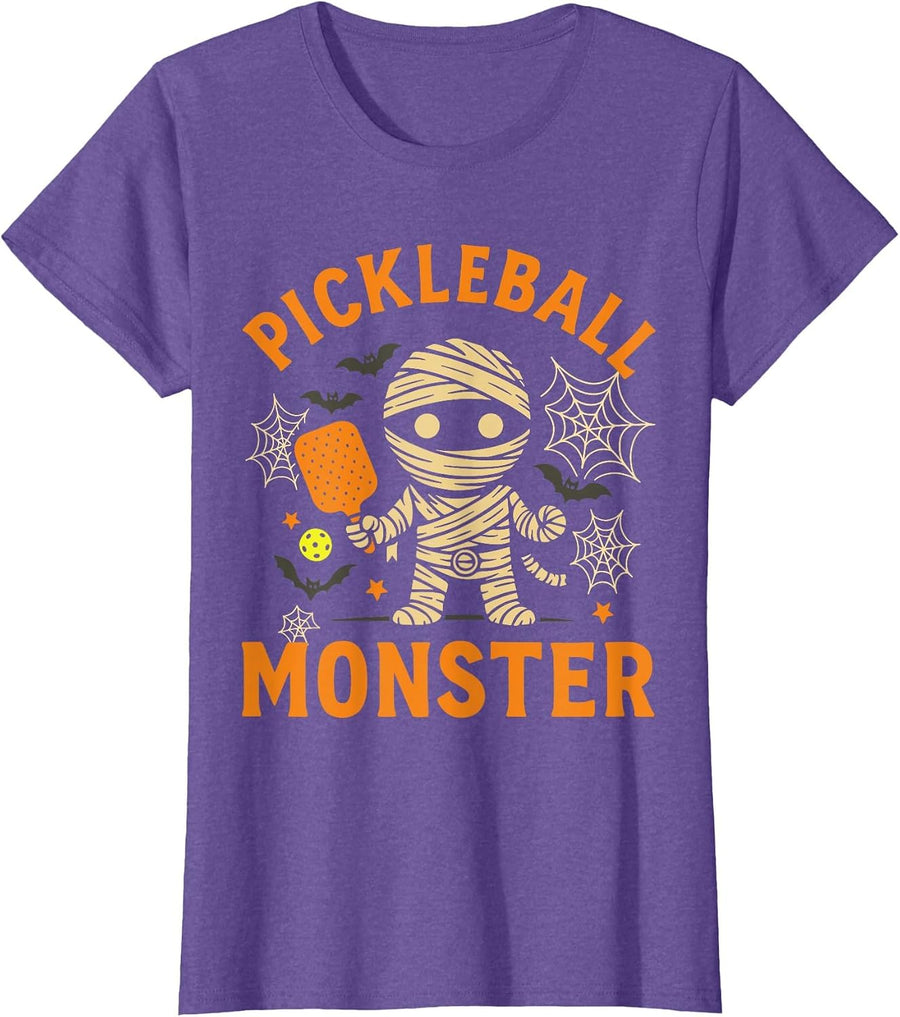 Pickleball Halloween Costume, Spooky Season Skeleton Paddle T-Shirt - Purple Heather