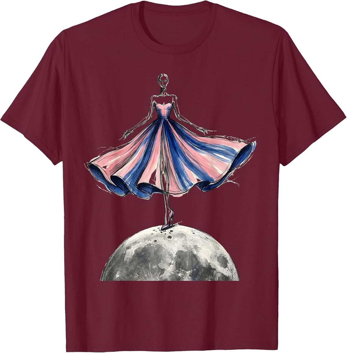 Mimi Stepping on the Moon Graphic Tee T-Shirt - Burgundy