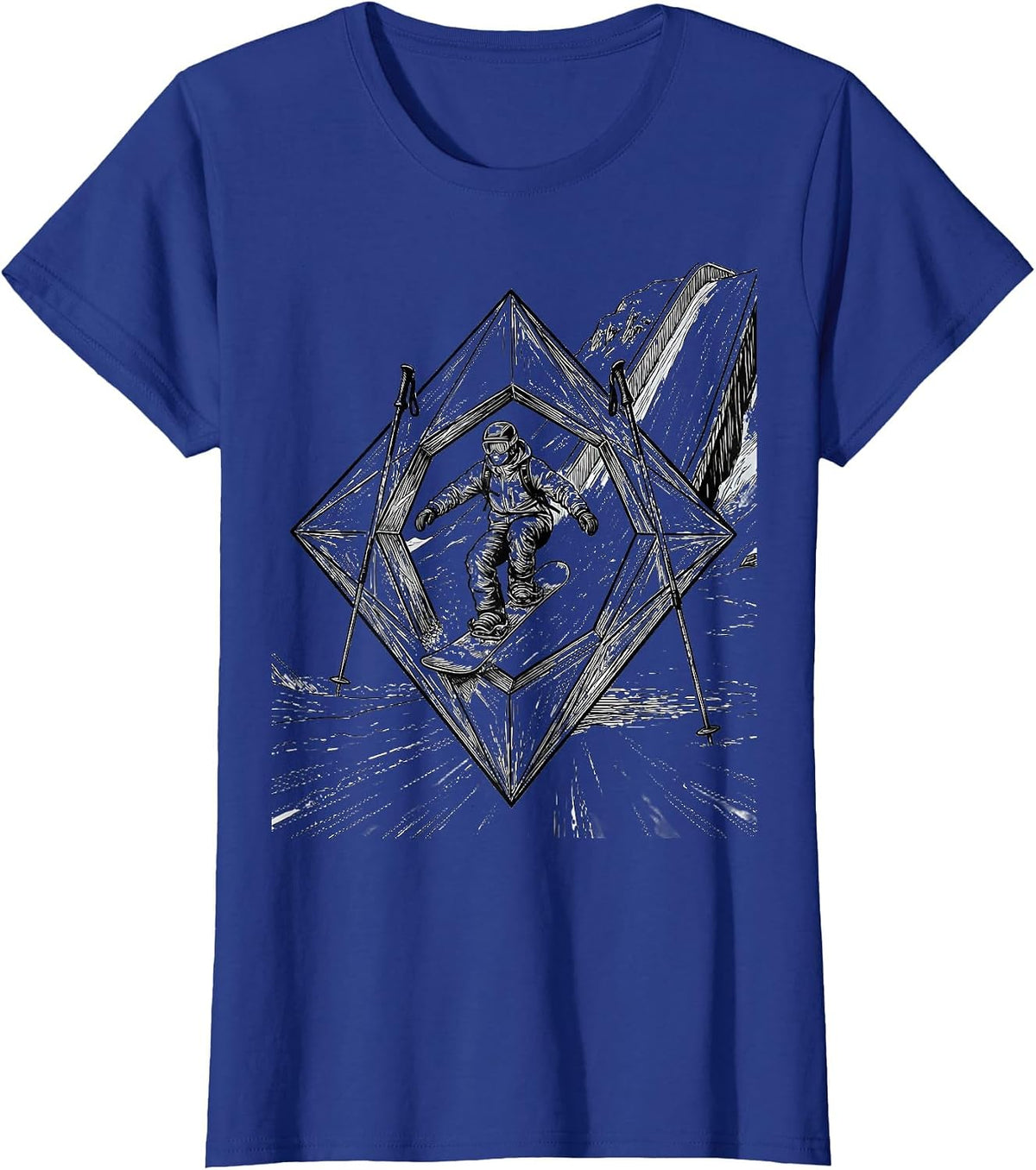 Women's Relaxed Snowboarder Line Art Winter Sports Humor T-Shirt - Royal Blue