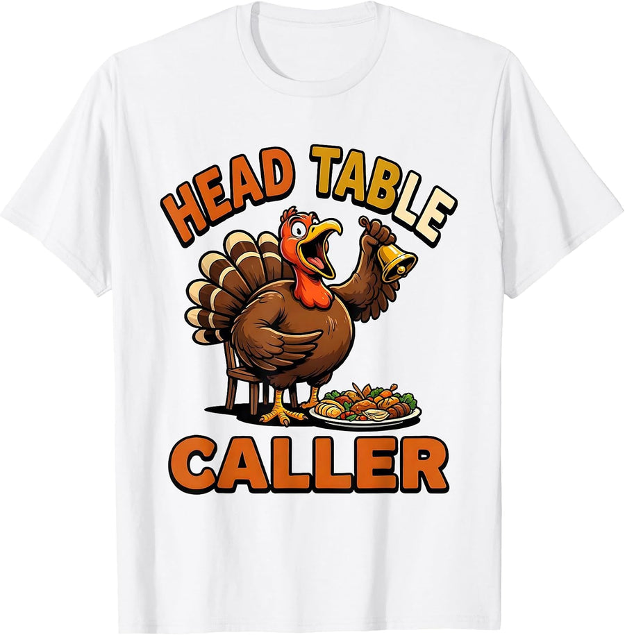 Men's Head Table Caller Funny Thanksgiving Family Crew Turkey T-Shirt - White