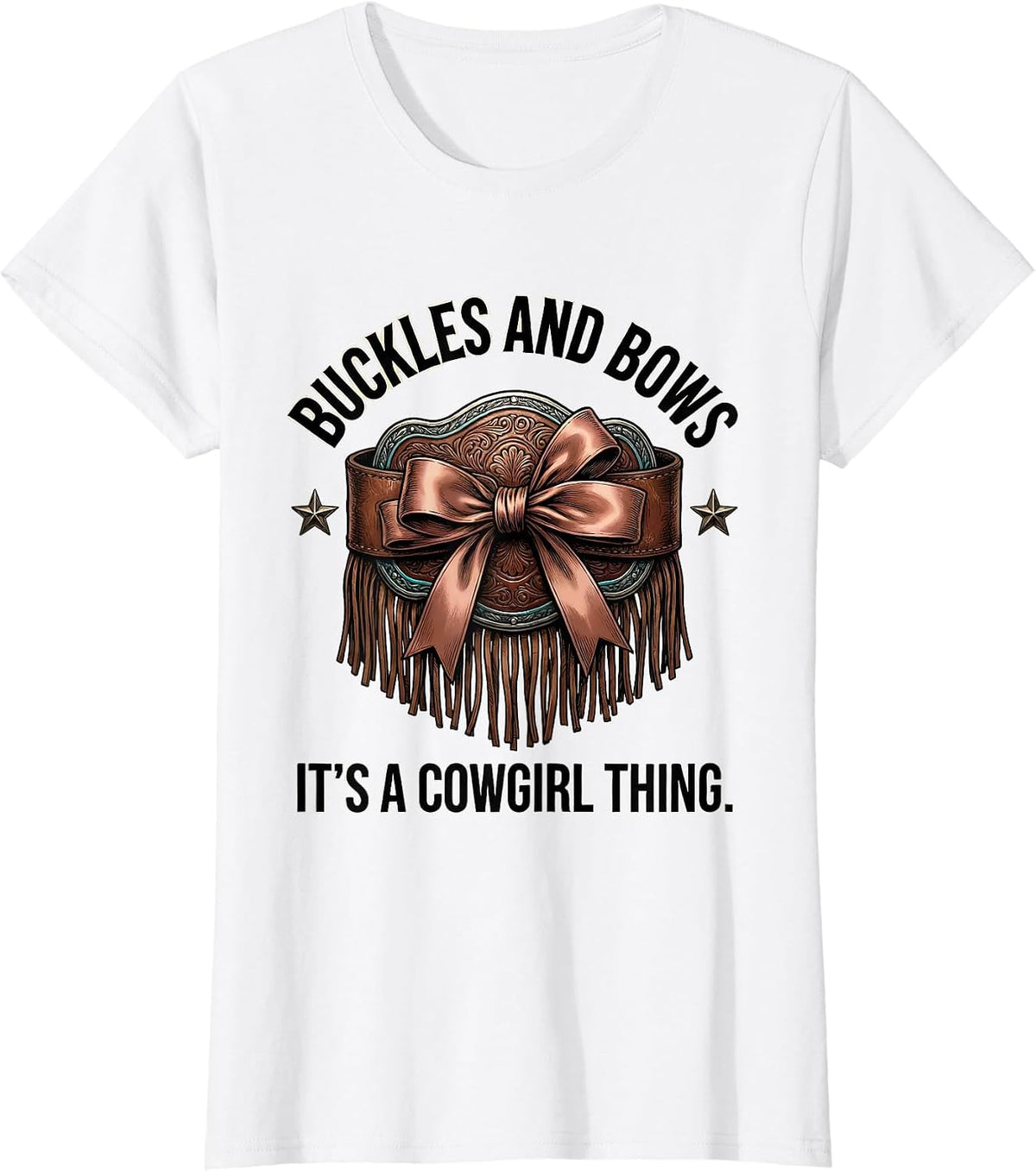 Women's Buckles and Bows It's a Cowgirl Thing Playful Western Pride T-Shirt - White