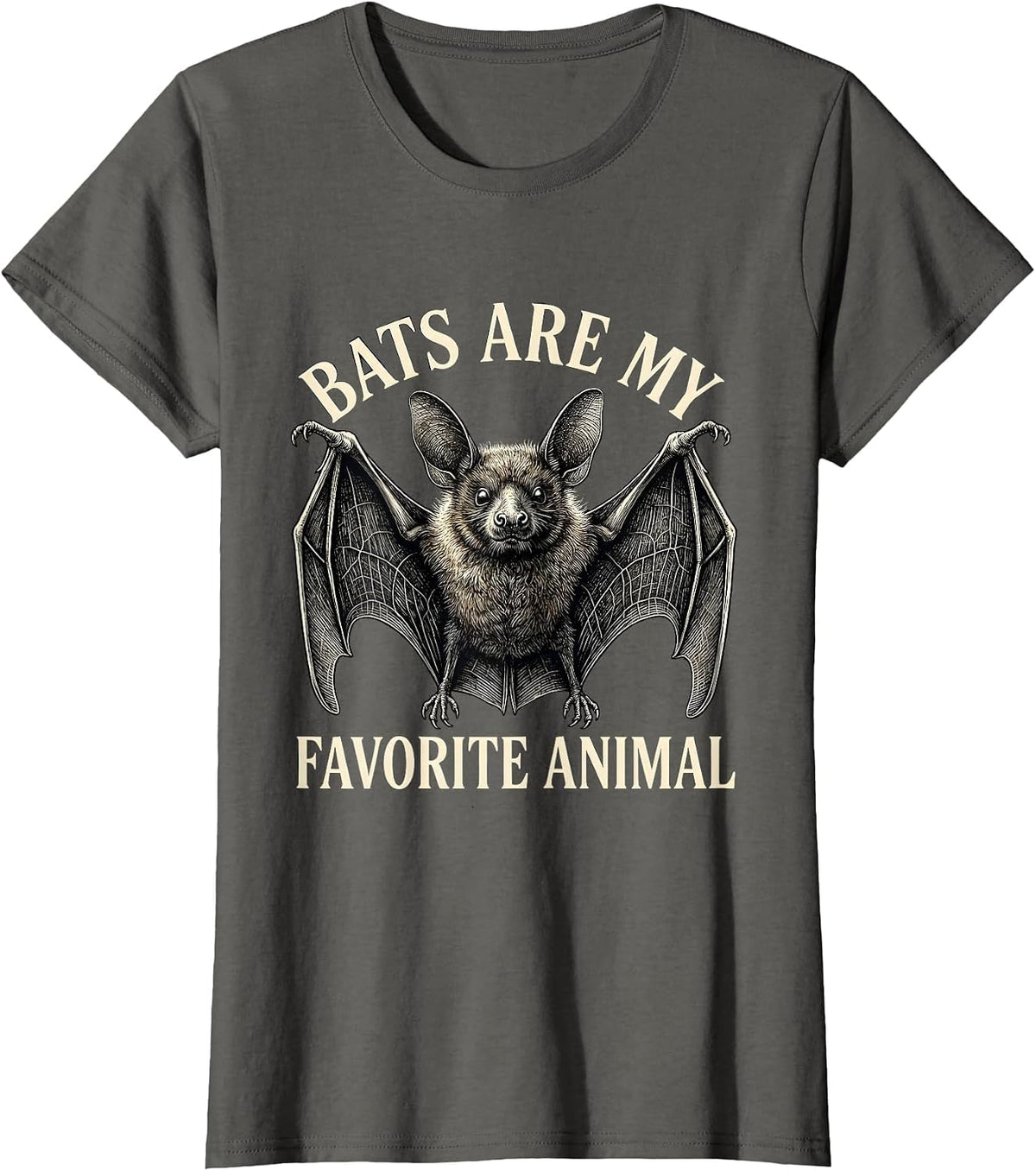 Women's Bats Are My Favorite Animal Botanical Bat Lover Wildlife T-Shirt - Asphalt Grey