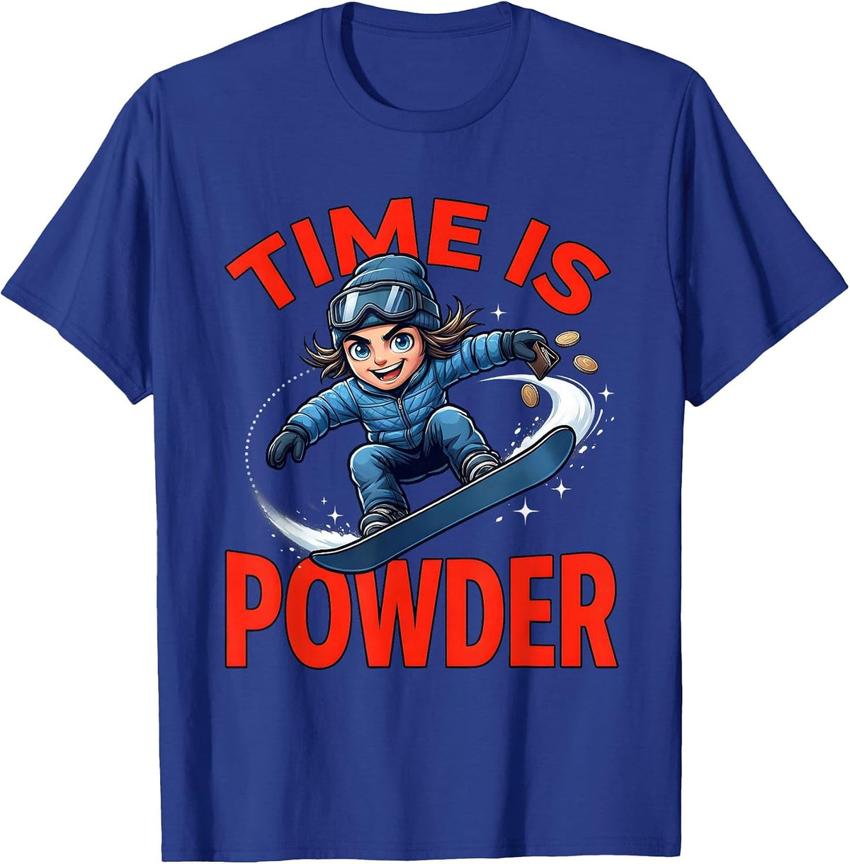 Men's TIME IS POWDER Funny Snowboarder Snowboarding Winter T-Shirt - Royal Blue