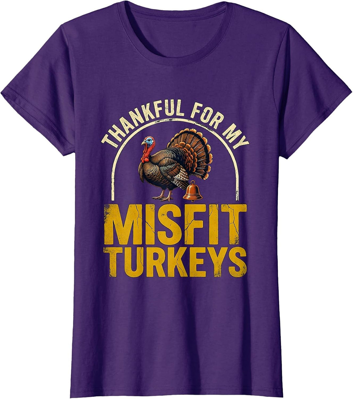 Women's Thankful For My Misfit Turkeys Distressed Funny Family T-Shirt - Purple