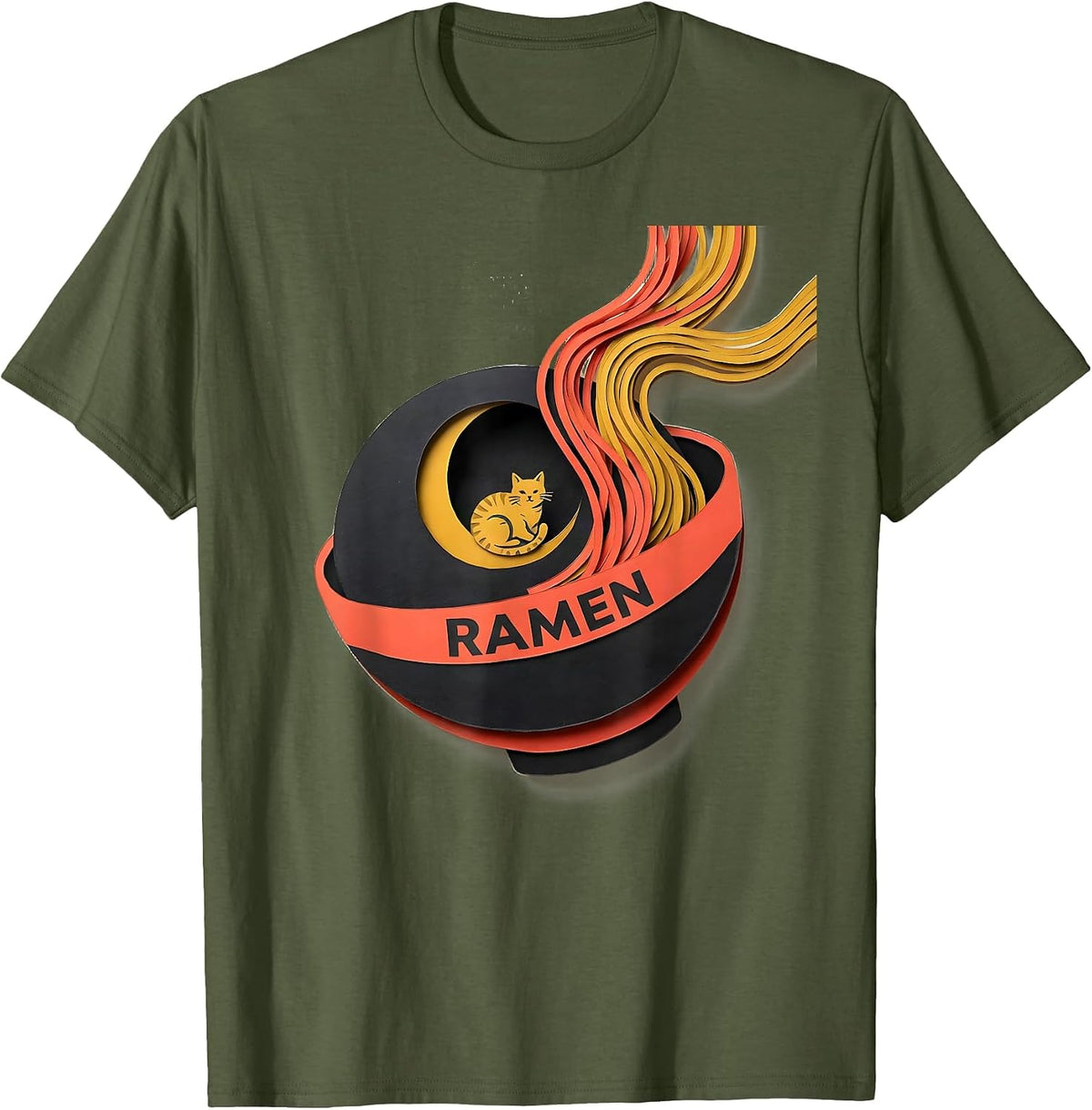 RAMEN Kawaii Anime Cat Funny Japanese Noodle Lover Gift T-Shirt - Olive Green