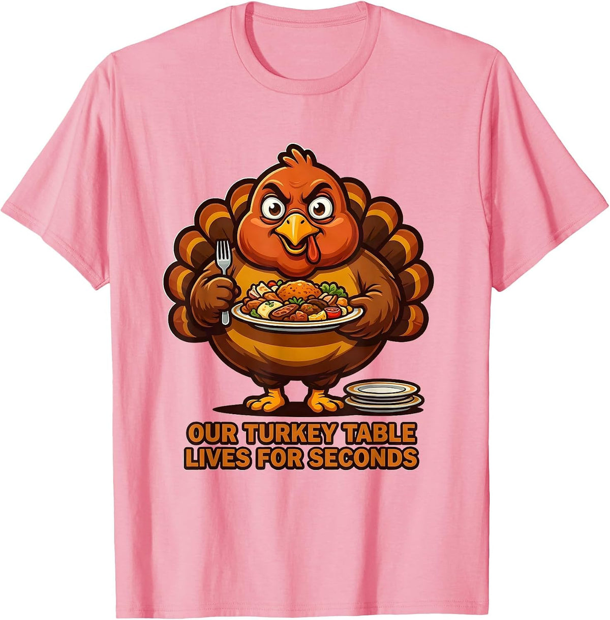 Men's Our Turkey Table Lives For Seconds Funny Thanksgiving Family T-Shirt - Pink
