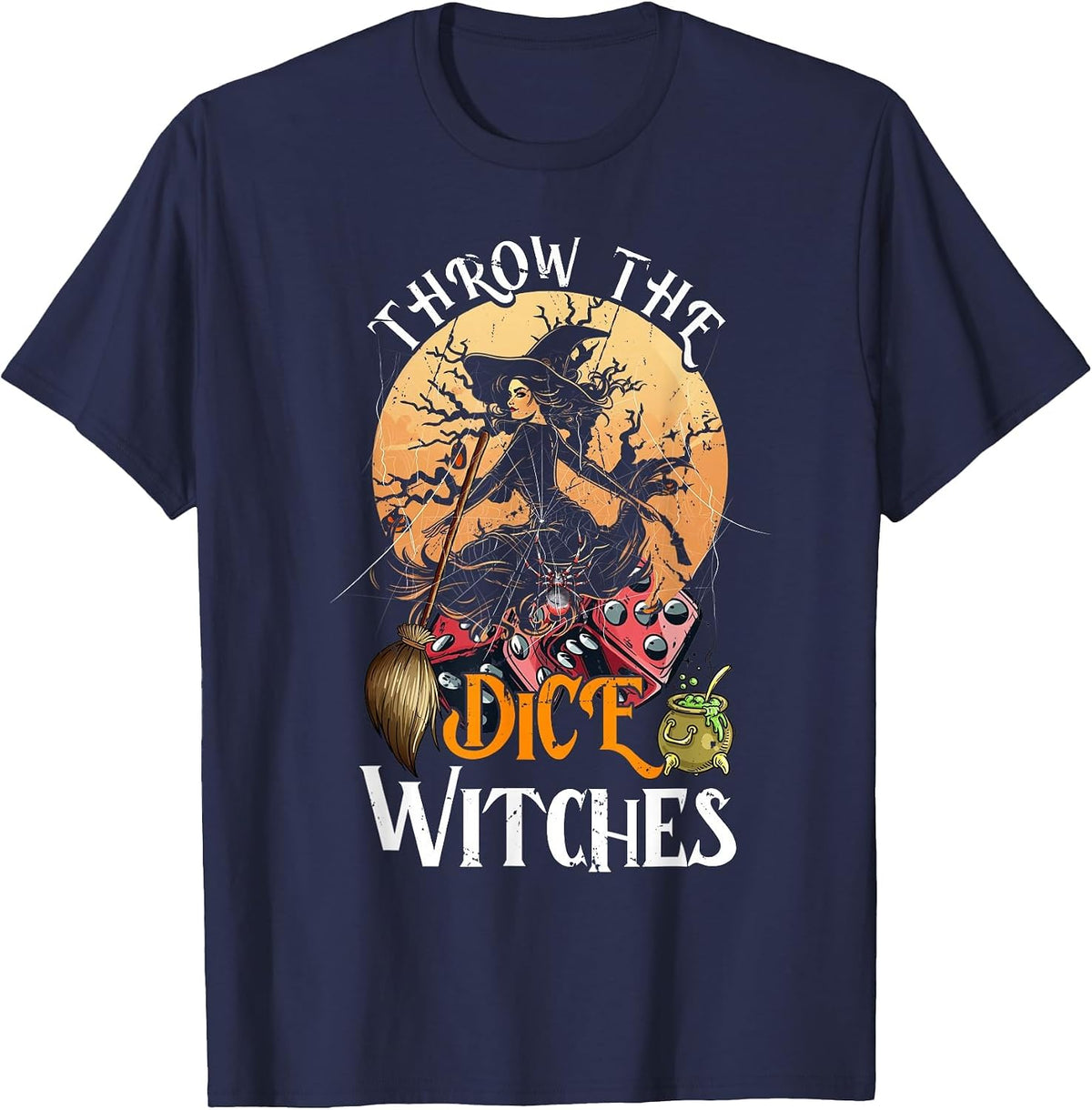Bunco Throw the Dice Witches Bunco Game Lover Halloween T-Shirt - Navy Blue