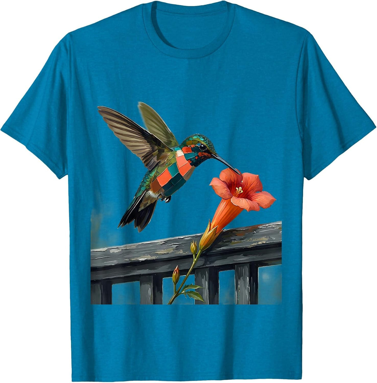 Hummingbird Porch Perch Nature Lover Birdwatching Humor T-Shirt - Sapphire Blue