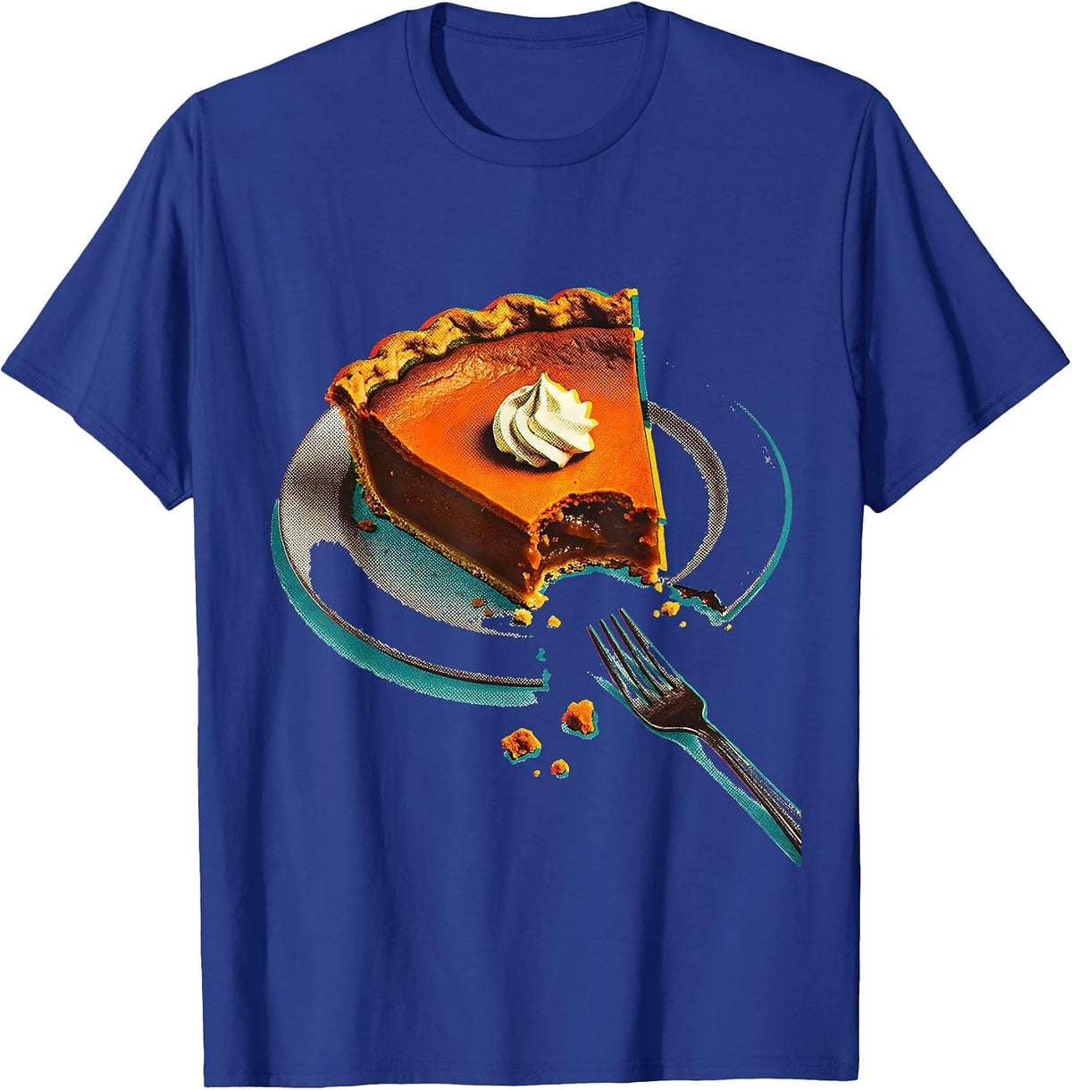 Oversized Pumpkin Pie Wedge Risograph Funny Thanksgiving T-Shirt - Royal Blue