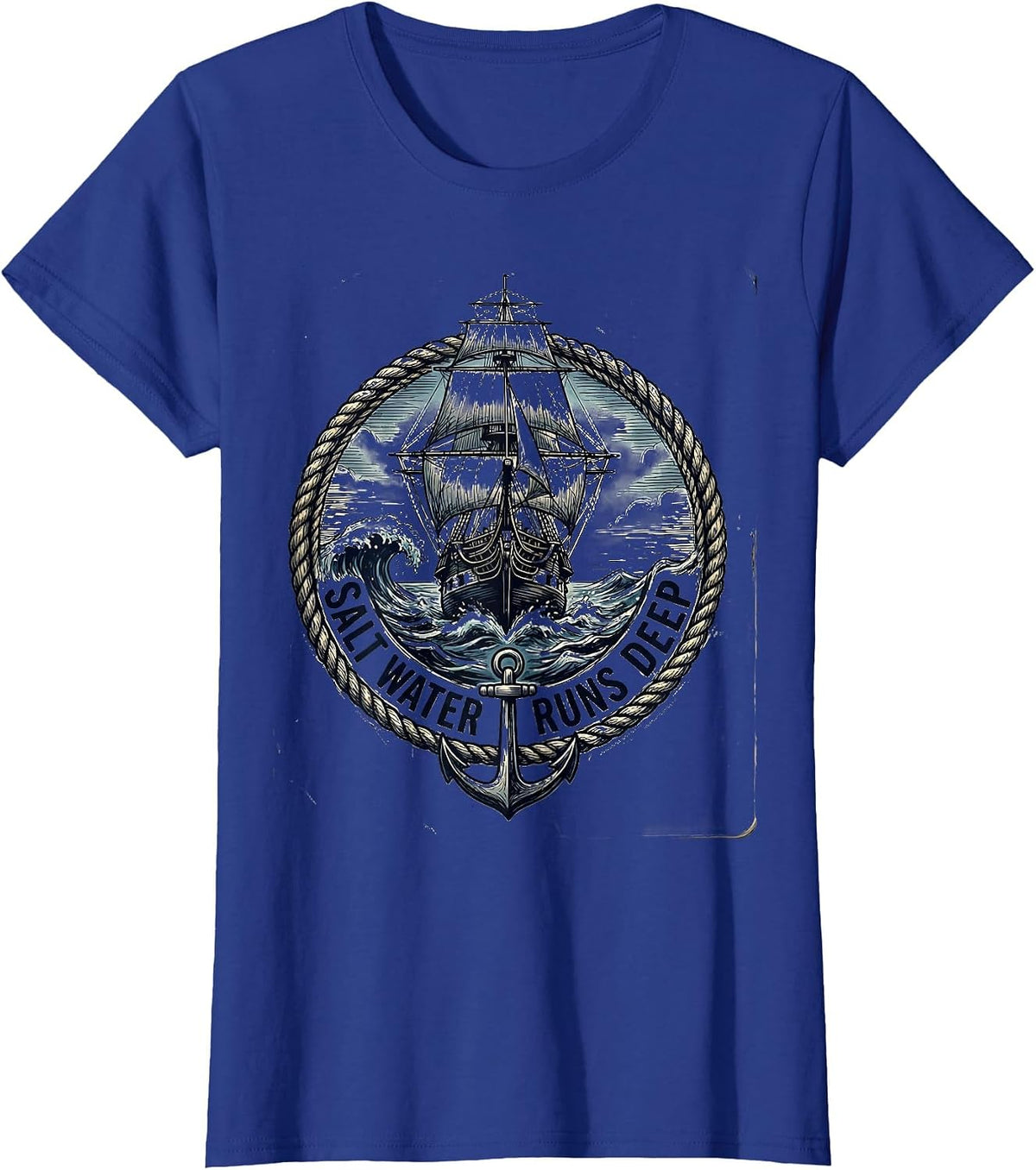 Women's Salt Water Runs Deep Navy Ocean Design T-Shirt - Royal Blue