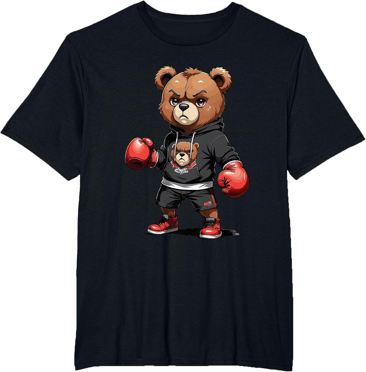 Teddy Bear Gangster Boxer with Hip Hop Street Clothes T-Shirt - Black