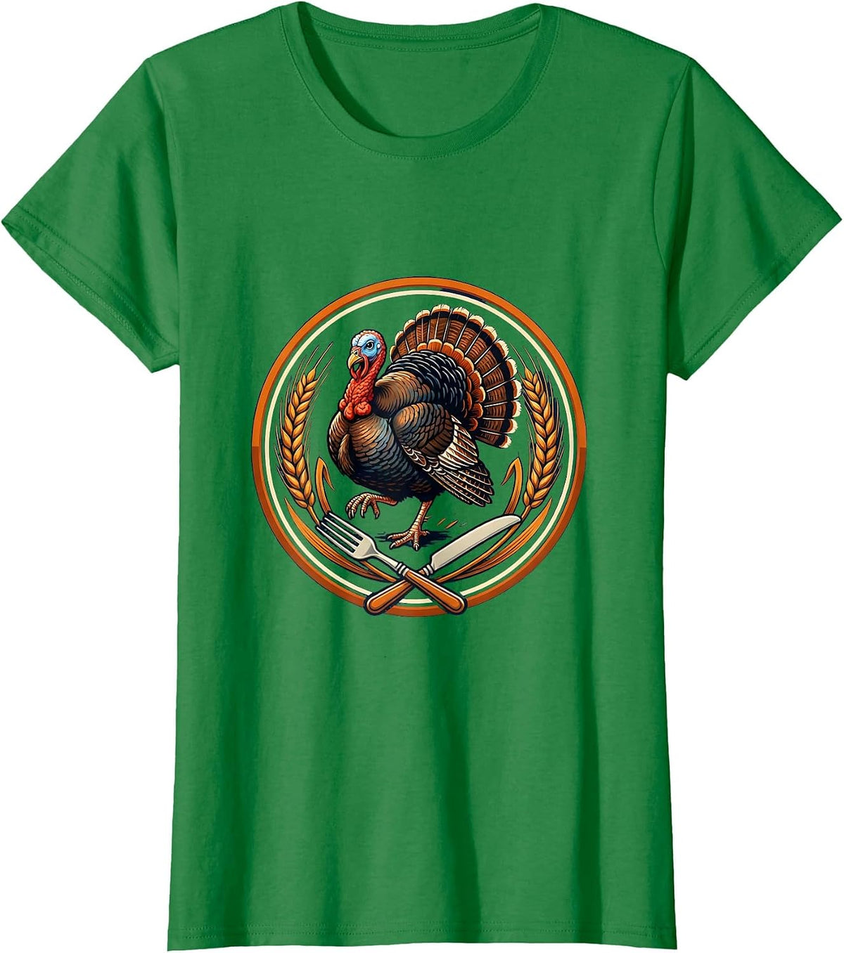 Funny Turkey Running From Thanksgiving Dinner T-Shirt - Kelly Green