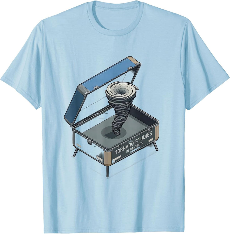 Men's Tornado Studies In Progress Funny Storm Chaser Meteorology T-Shirt - Baby Blue