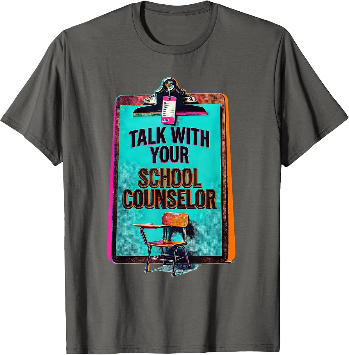 Talk With Your School Counselor Groovy Retro Humor T-Shirt - Asphalt Grey