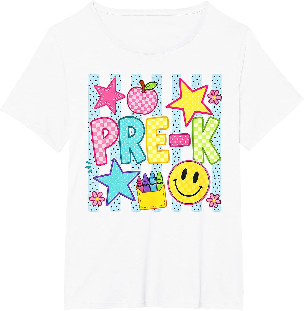 Striped Preppy Preschool Back to School Teacher Girl Kids T-Shirt - White