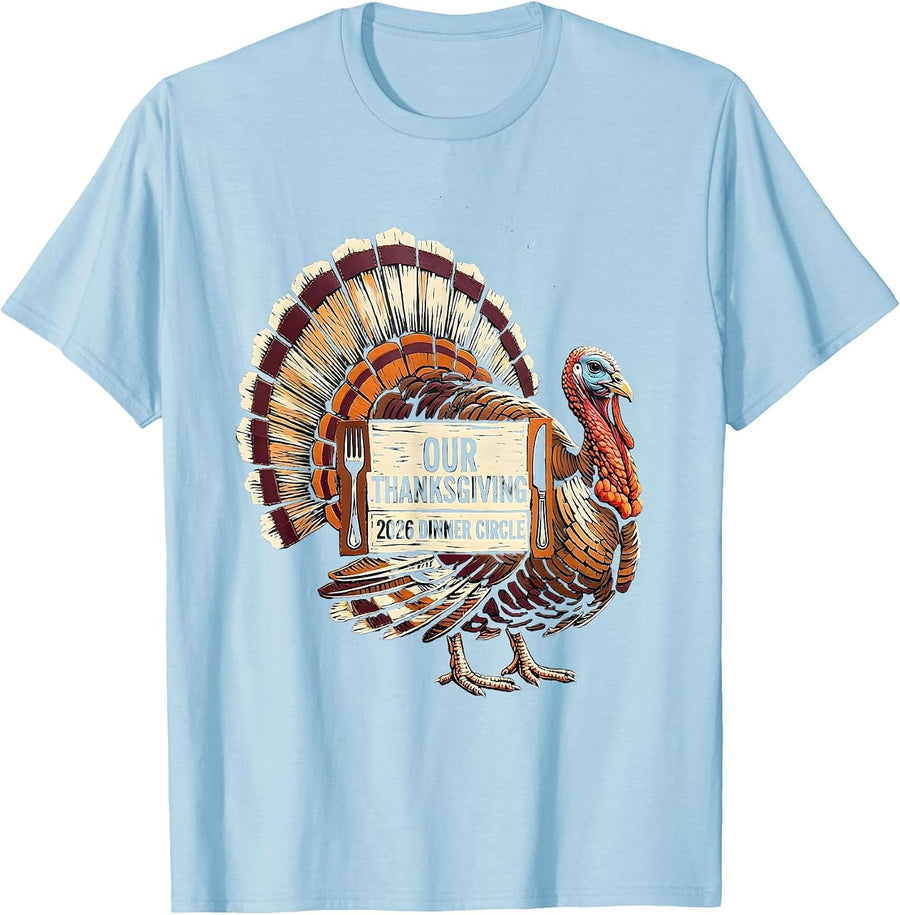 Men's Our Thanksgiving 2026 Dinner Circle Family Crew Matching T-Shirt - Baby Blue