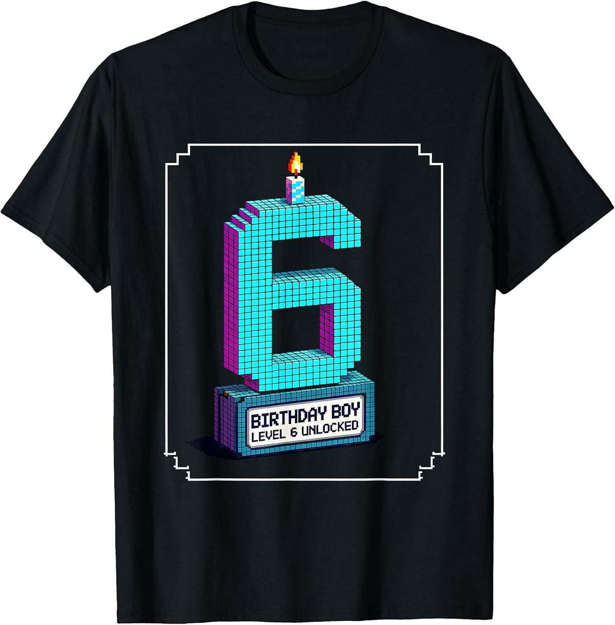Men's Birthday Boy Level 6 Unlocked Pixel Art Gamer Boy Birthday T-Shirt - Black