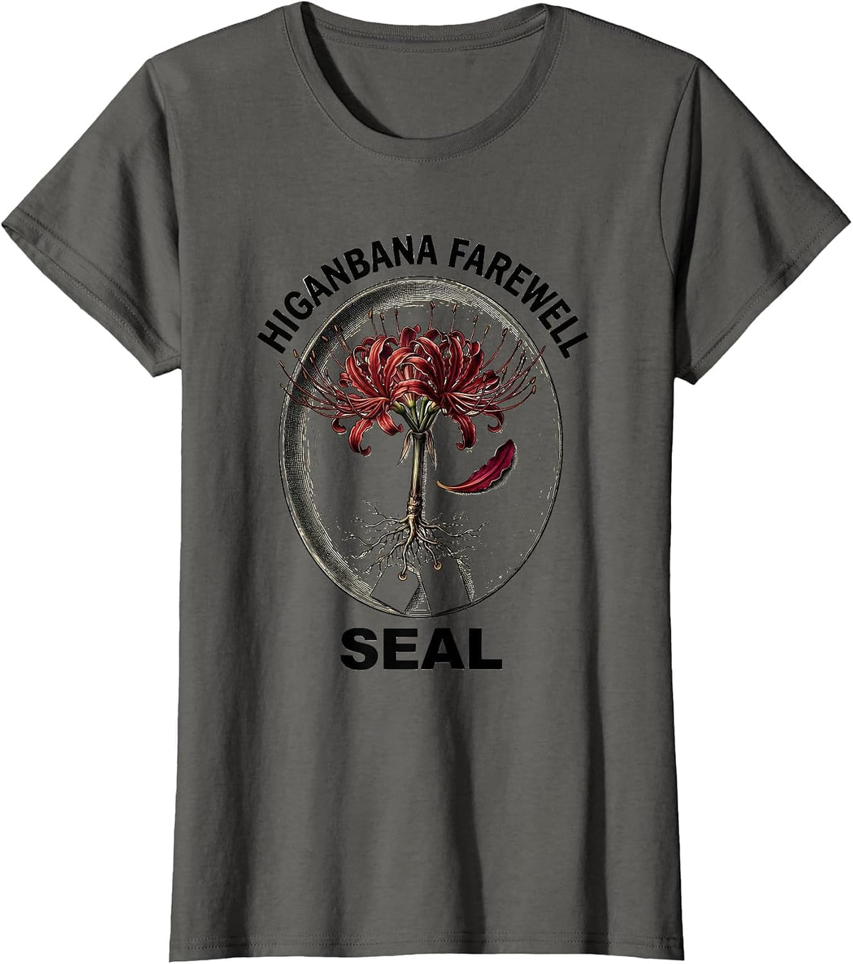 Women's Higanbana Farewell Seal Horror Anime Kawaii Goth Aesthetic T-Shirt - Asphalt Grey