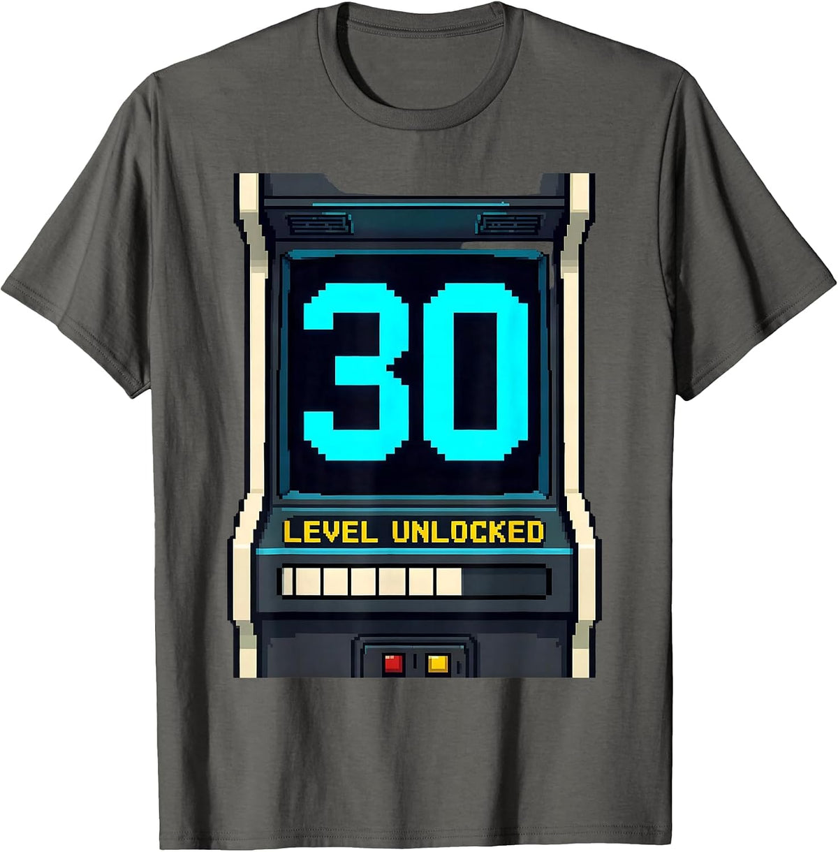 Level 30 Unlocked Pixel Art Gamer Birthday Gift T-Shirt - Asphalt Grey