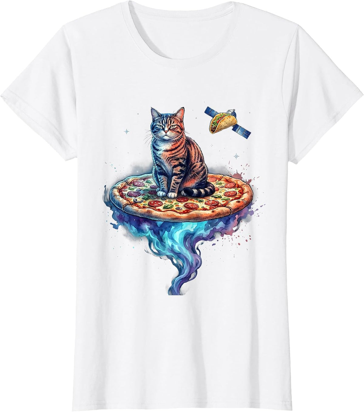 Women's Unimpressed Cat on Pizza Space Meme Funny Gift T-Shirt - White