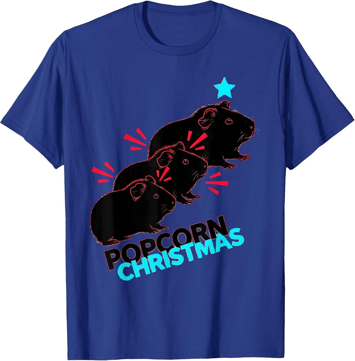 Men's Popcorn Christmas New Wave Guinea Pig Owner Pet Lover Humor T-Shirt - Royal Blue