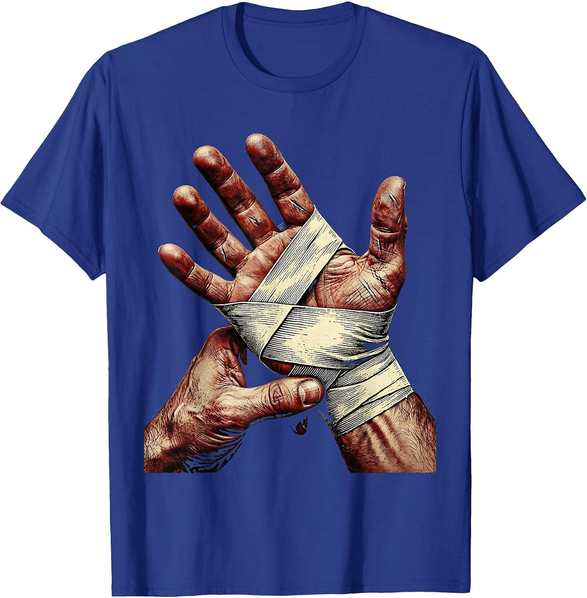 Boxer Wrapping Hands Before Fight Graphic T-Shirt - Royal Blue