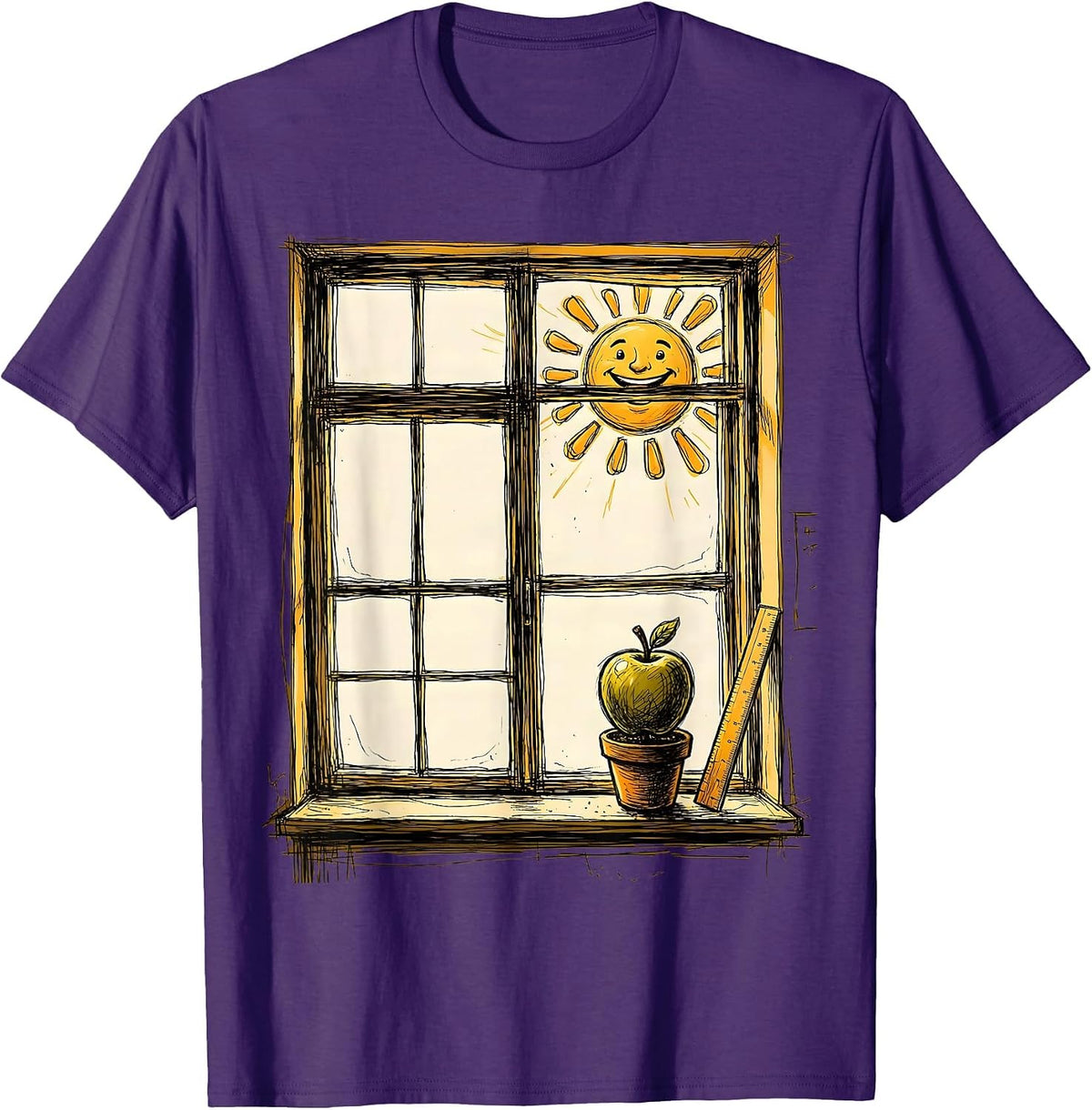First Grade Teacher Sunshine Classroom Window T-Shirt - Purple