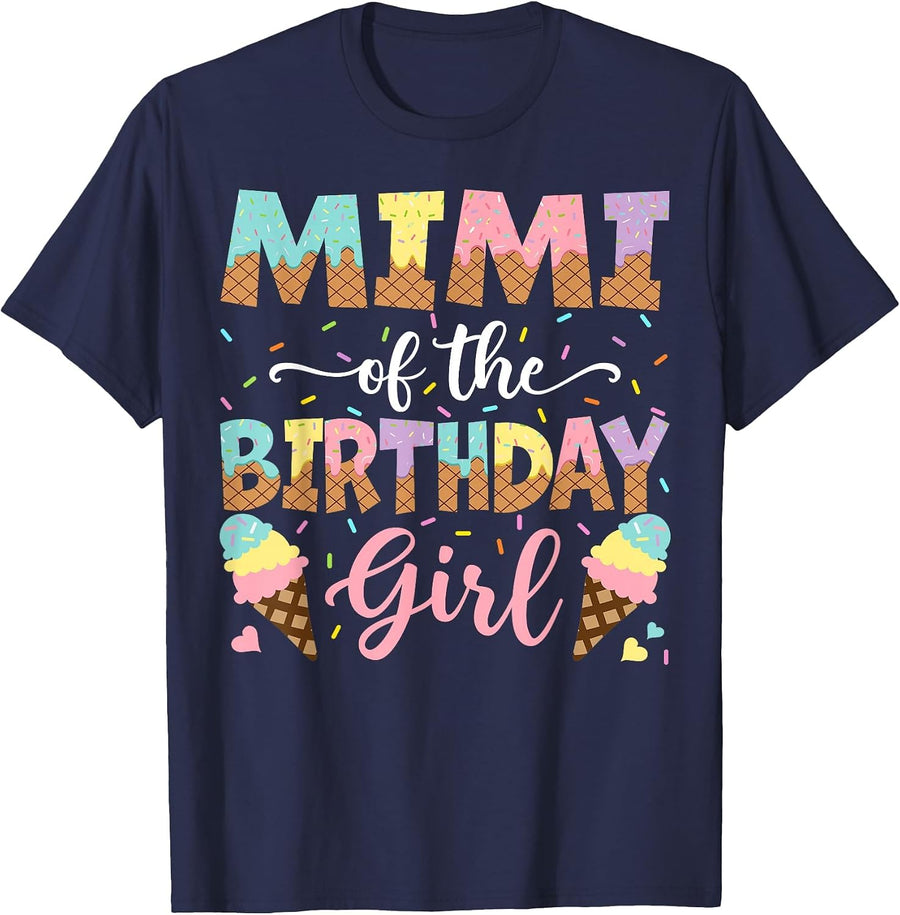 Mimi of The Birthday Girl Ice Cream Lover Party T-Shirt - Navy Blue