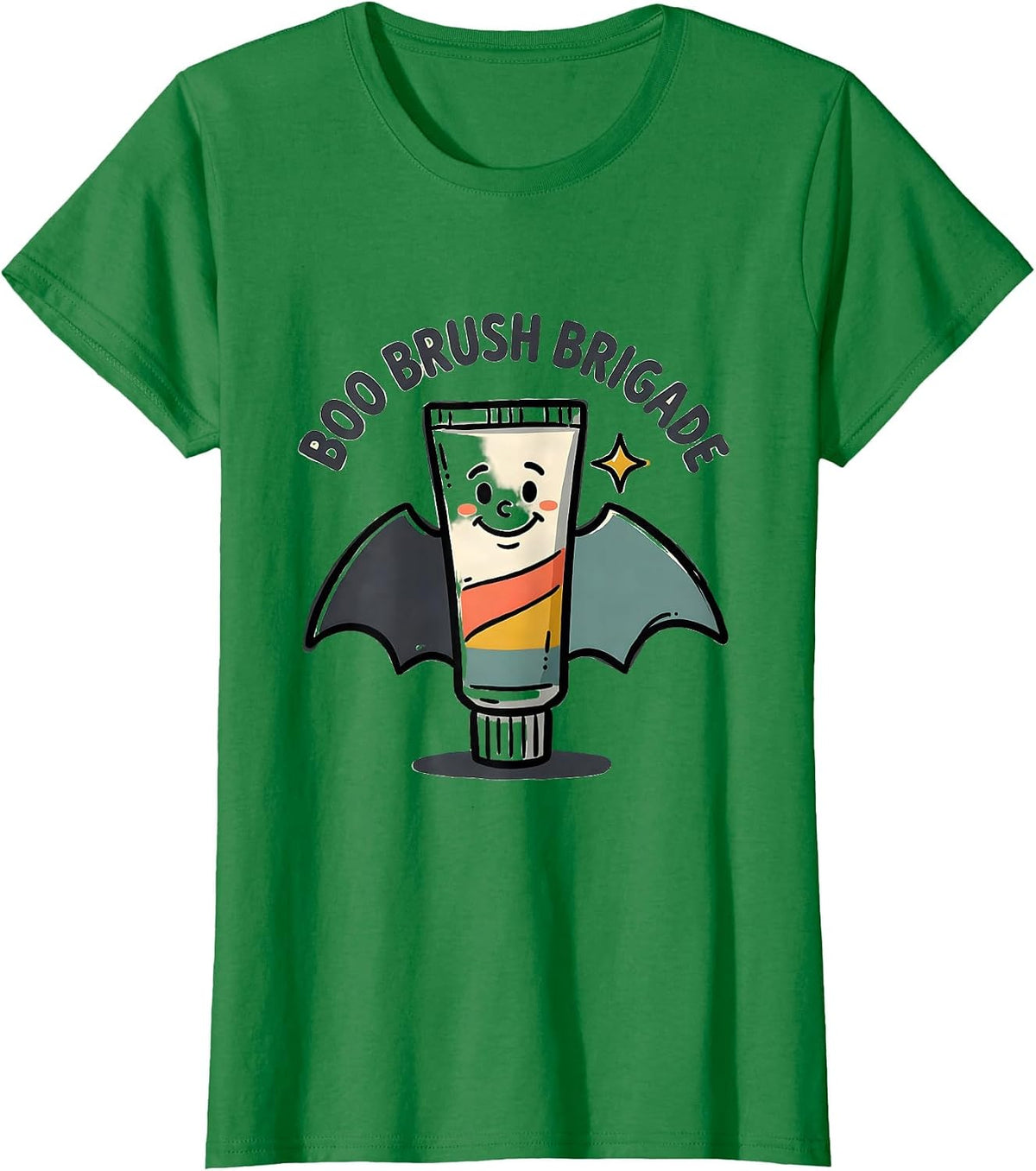 Women's Boo Brush Brigade Funny Dental Hygienist Halloween Costume T-Shirt - Kelly Green