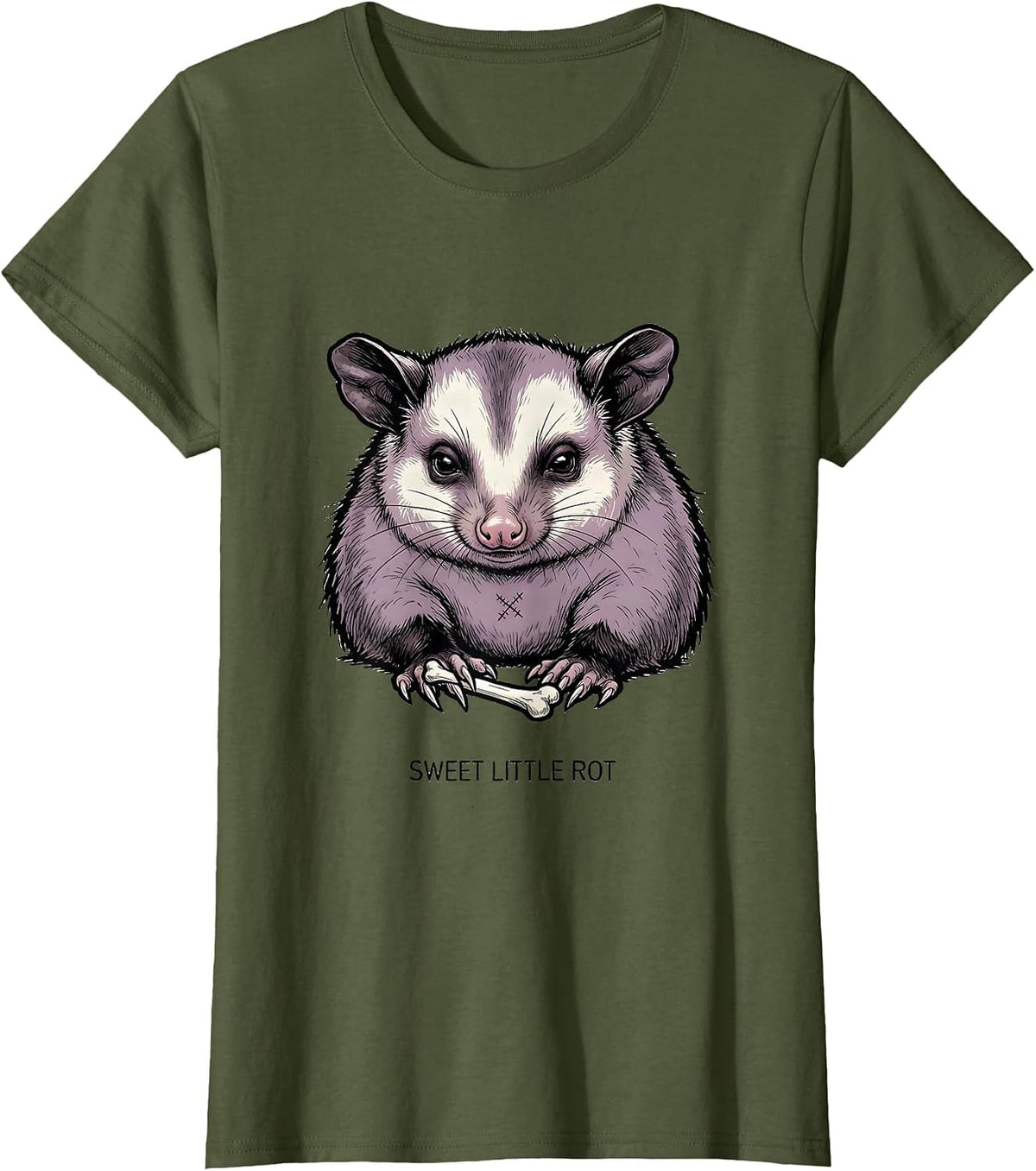 Women's Sweet Little Rot Y2K Goth Emo Alt Streetwear Gift T-Shirt - Olive Green