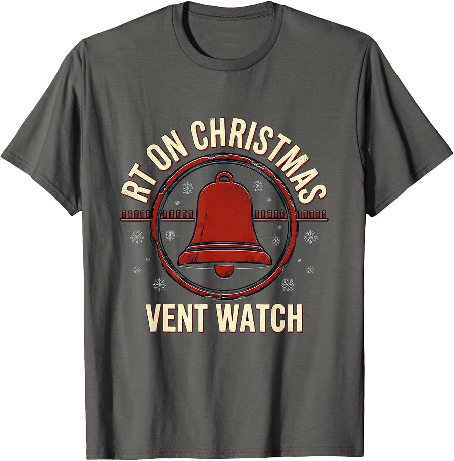 RT On Christmas Vent Watch Funny Respiratory Therapist T-Shirt - Asphalt Grey
