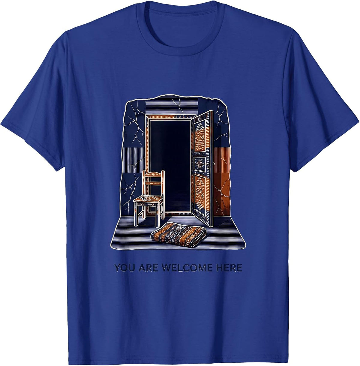 Men's You Are Welcome Here Batik Wax Resist Mental Health T-Shirt - Royal Blue