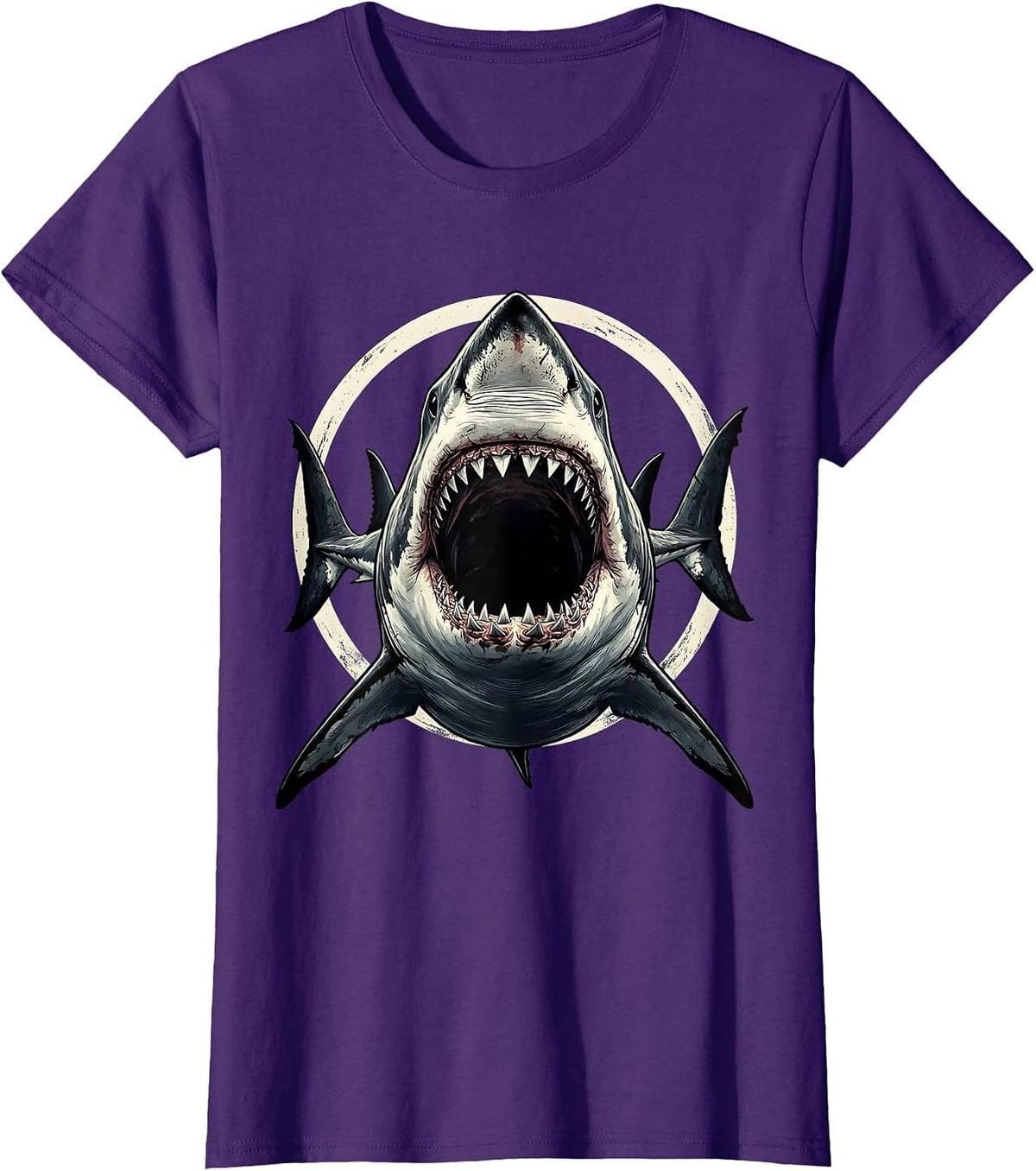 Women's Vintage Shark Jaw Attack Graphic Tee T-Shirt - Purple