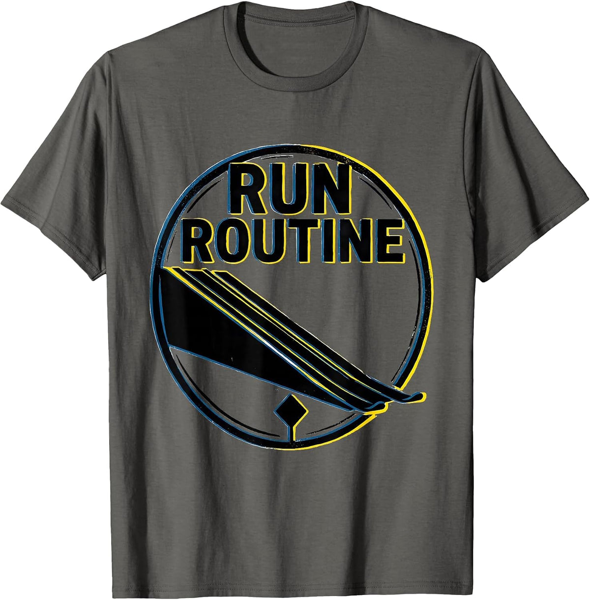 Run Routine Screenprint Poster Ski Dad Skiing Snowboarder T-Shirt - Asphalt Grey
